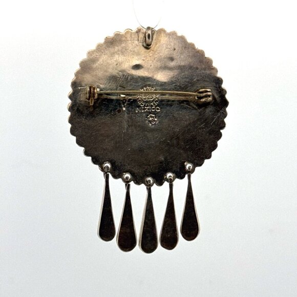 Estate Mexican Sterling Silver 925 Azurite Malachite Inlay Brooch Pin Pendant 15 - Picture 3 of 8